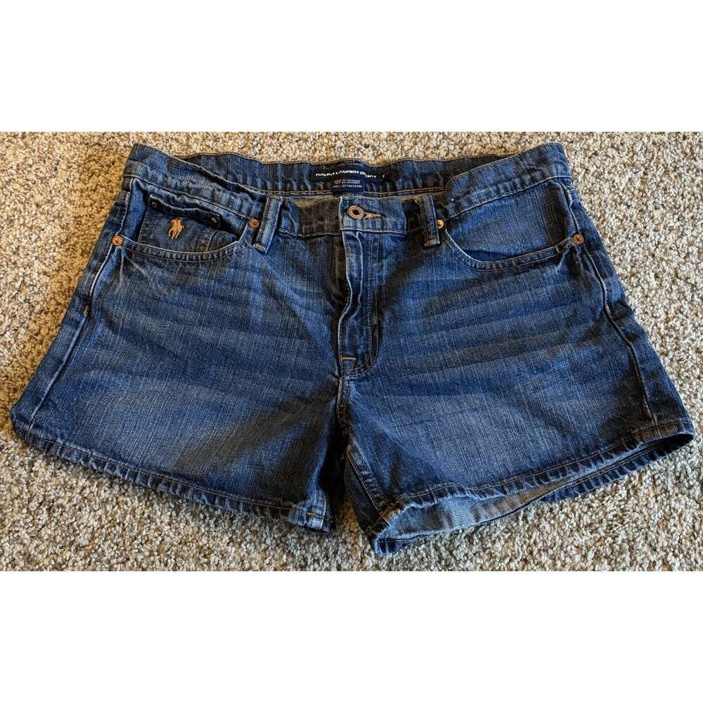 Ralph Lauren Sport Women’s Blue Cotton Denim Shorts Size 10 5-Pocket Zip